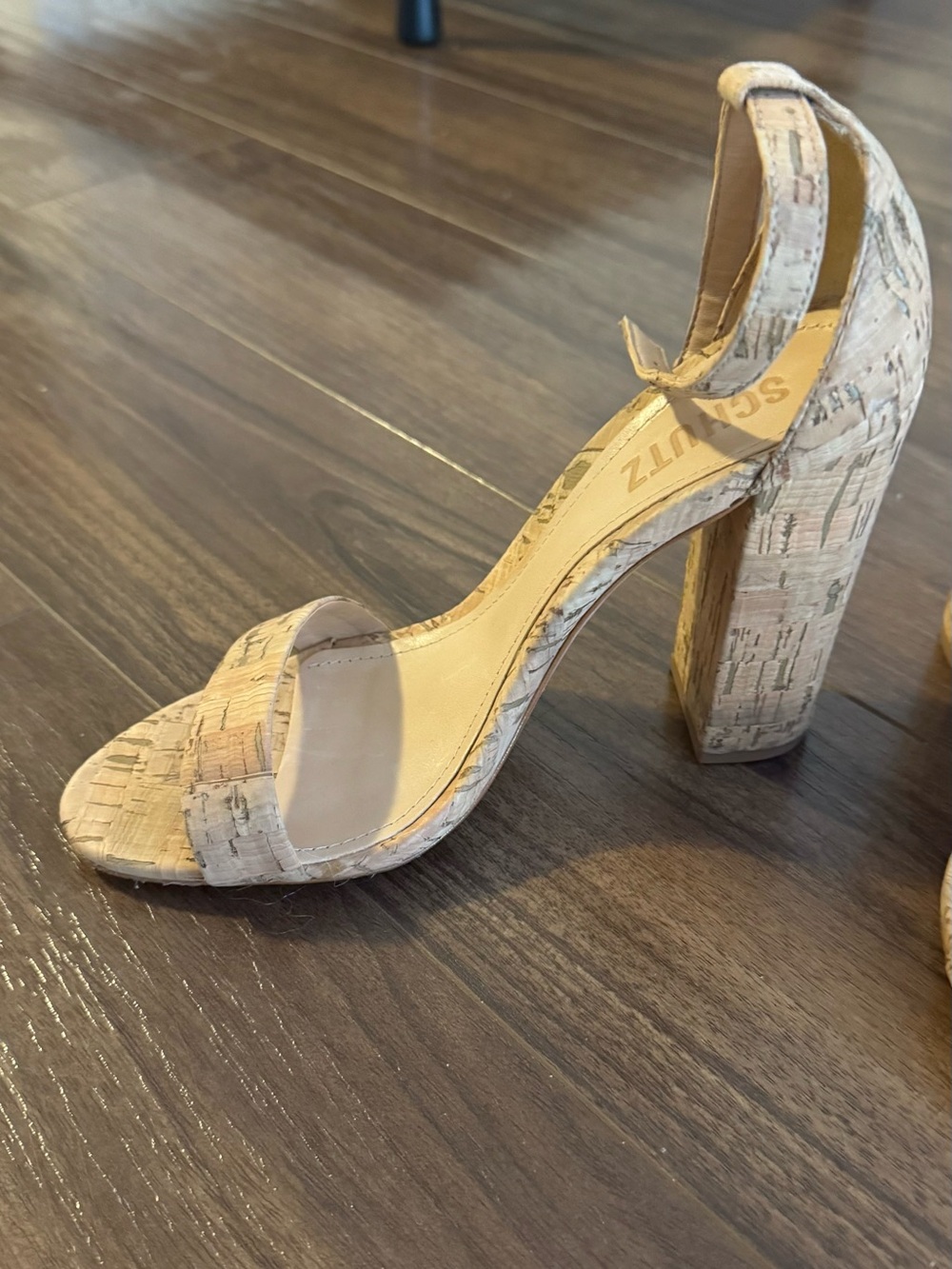 SCHUTZ Cork Strap Block Heel Sandals in Natural Cork - Picture 3 of 3